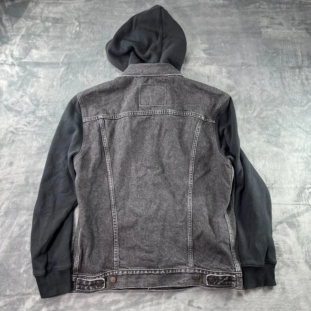Levi's Hybrid Hooded Trucker Jacket Black Mens Size Large (L) Button